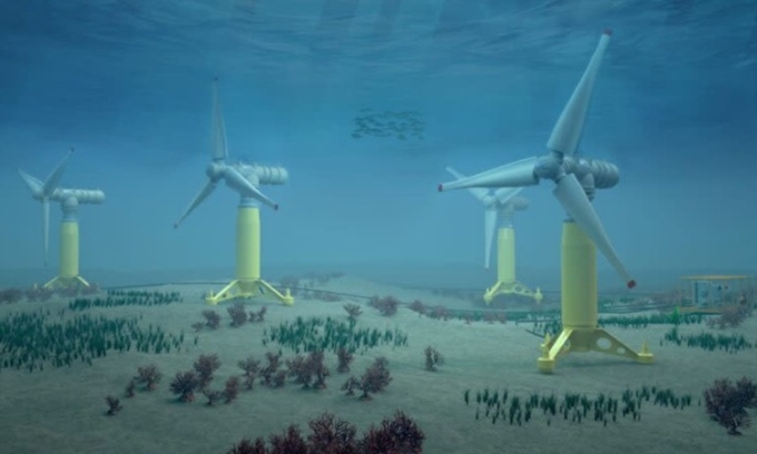M&ocirc; phỏng trang trại điện thủy triều của Normandie Hydroliennes. Ảnh: Normandie Hydroliennes